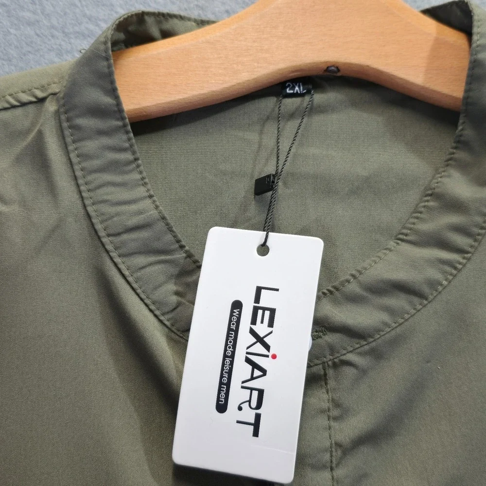 Lexiart Men's Green Quarter Button‎ Long Sleeve Pullover Shirt Size 2XL NWT